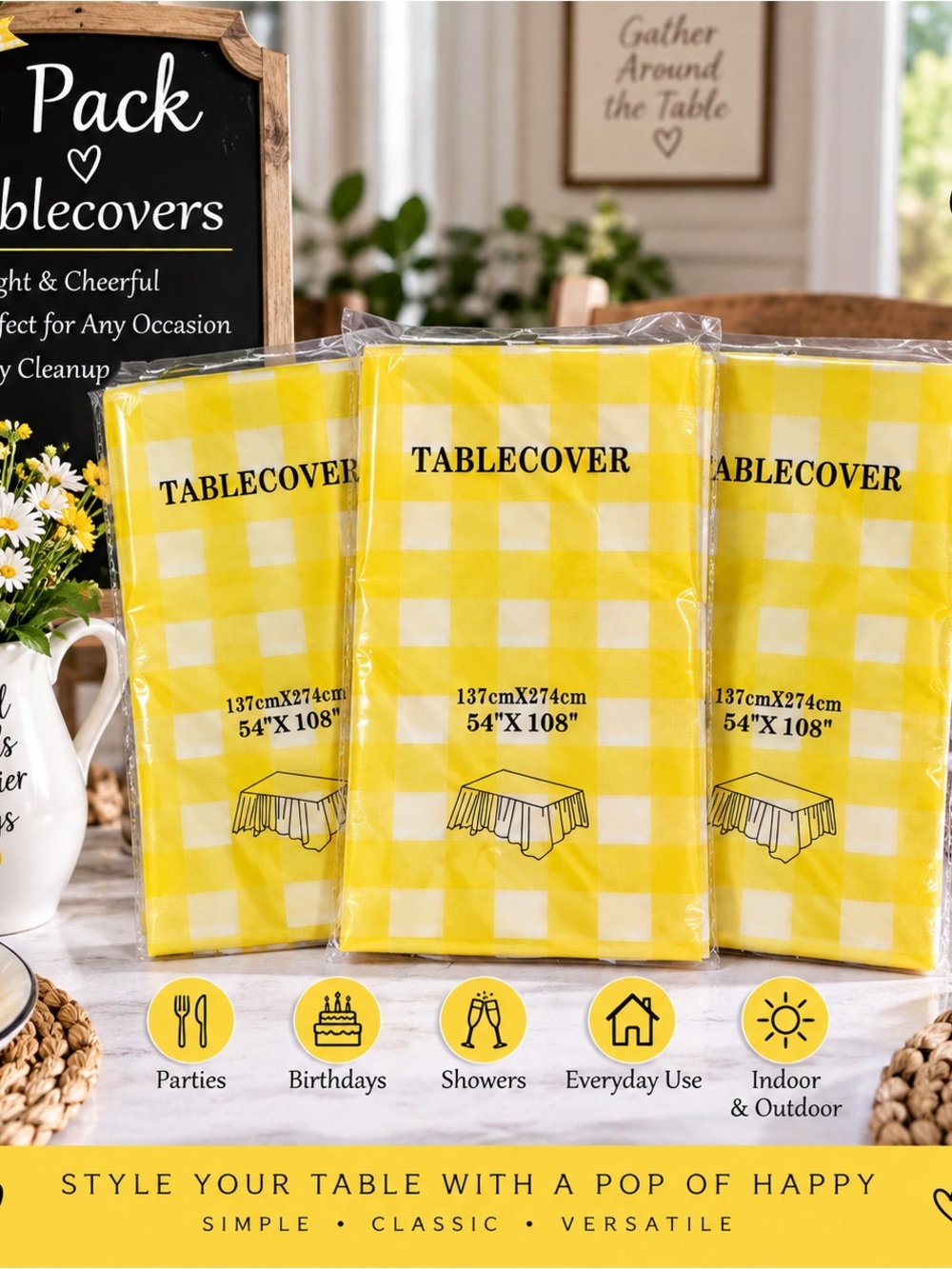 Yellow Gingham Tablecover - Pack of 3